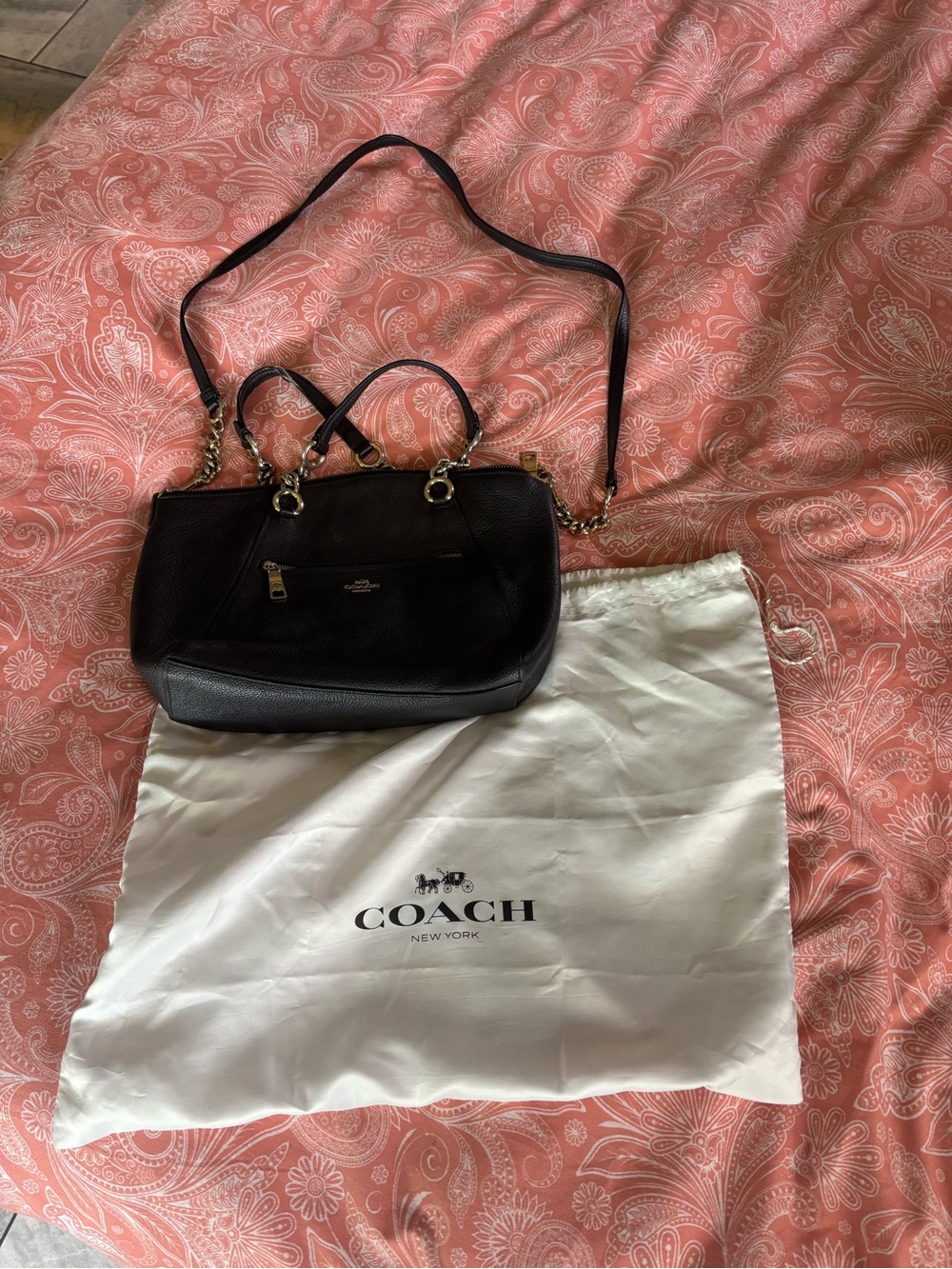 Coach Black Pebbled Leather Shoulder Satchel with Gold Hardware